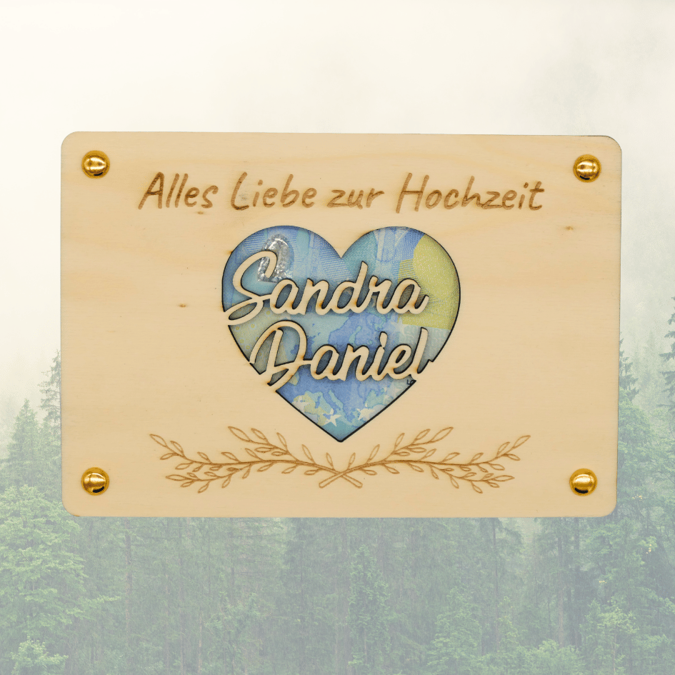 Personalisiertes Geldgeschenk aus Holz zur Hochzeit – Alles Liebe zur Hochzeit