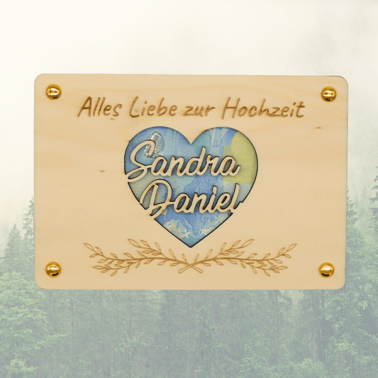 Personalisiertes Geldgeschenk aus Holz zur Hochzeit – Alles Liebe zur Hochzeit