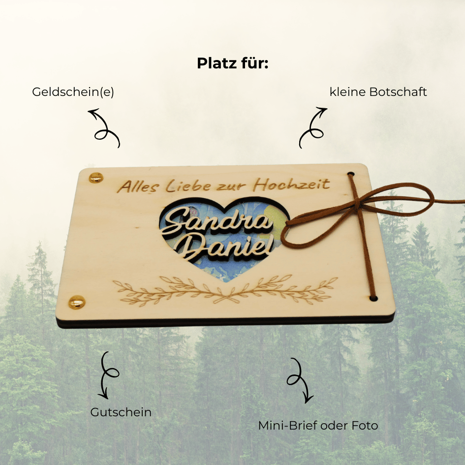 Personalisiertes Geldgeschenk aus Holz zur Hochzeit – Alles Liebe zur Hochzeit
