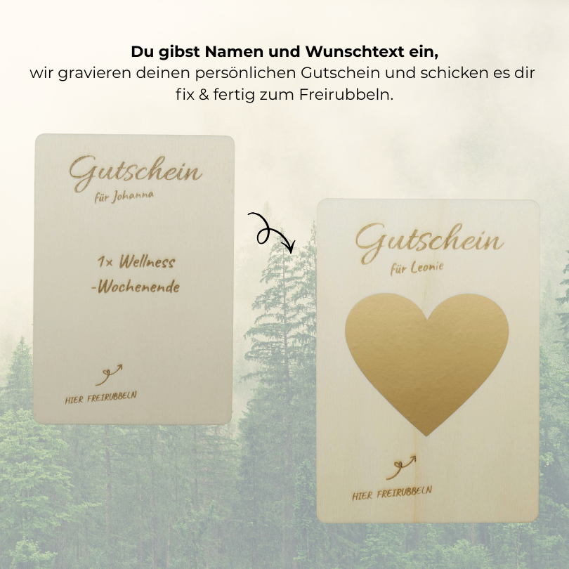 Personalisierbarer Gutschein – Herz zum Freirubbeln
