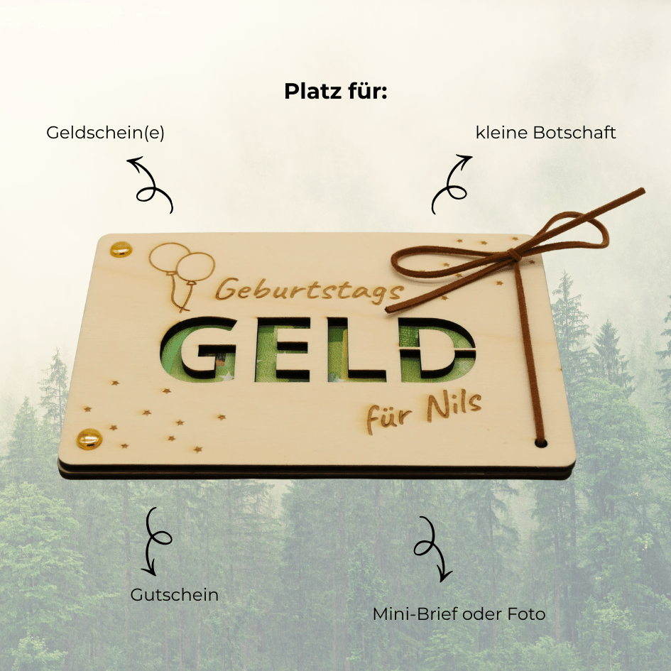 Personalisiertes Geldgeschenk aus Holz zum Geburtstag – Geburtstagsgeld