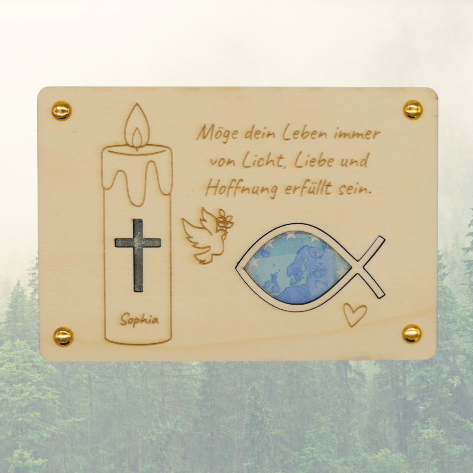 Personalisiertes Geldgeschenk aus Holz Kommunion – Kerze