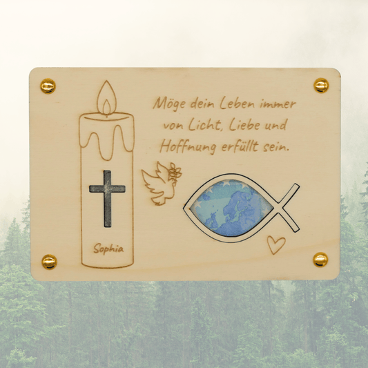 Personalisiertes Geldgeschenk aus Holz Kommunion – Kerze